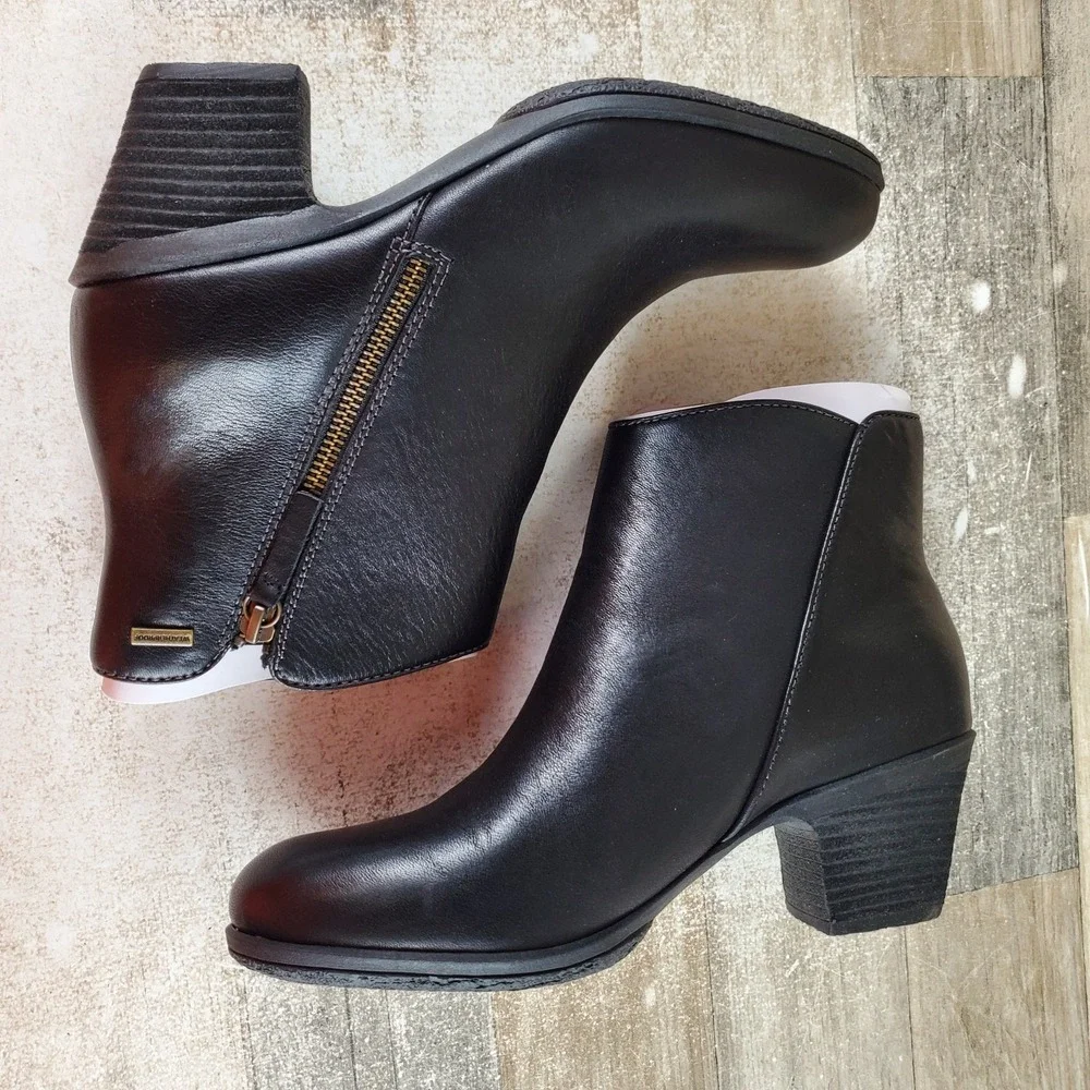 Comfortiva Barras‎ Womens Ankle Boot Sz 9 M Black Leather Round Toe Block Heel